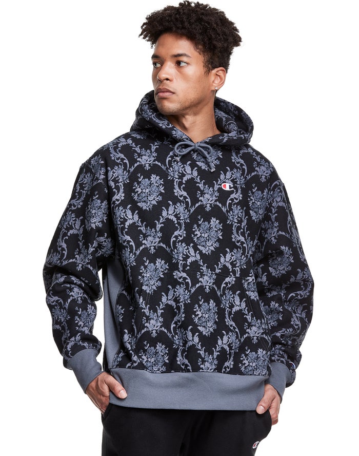 Sudadera Con Capucha Champion Hombre - Reverse Weave All Over Print ( Gris/Negras ) 9416052-XG